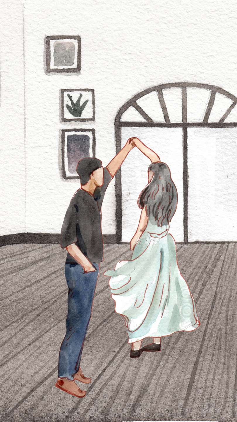 water color pic couple dancing