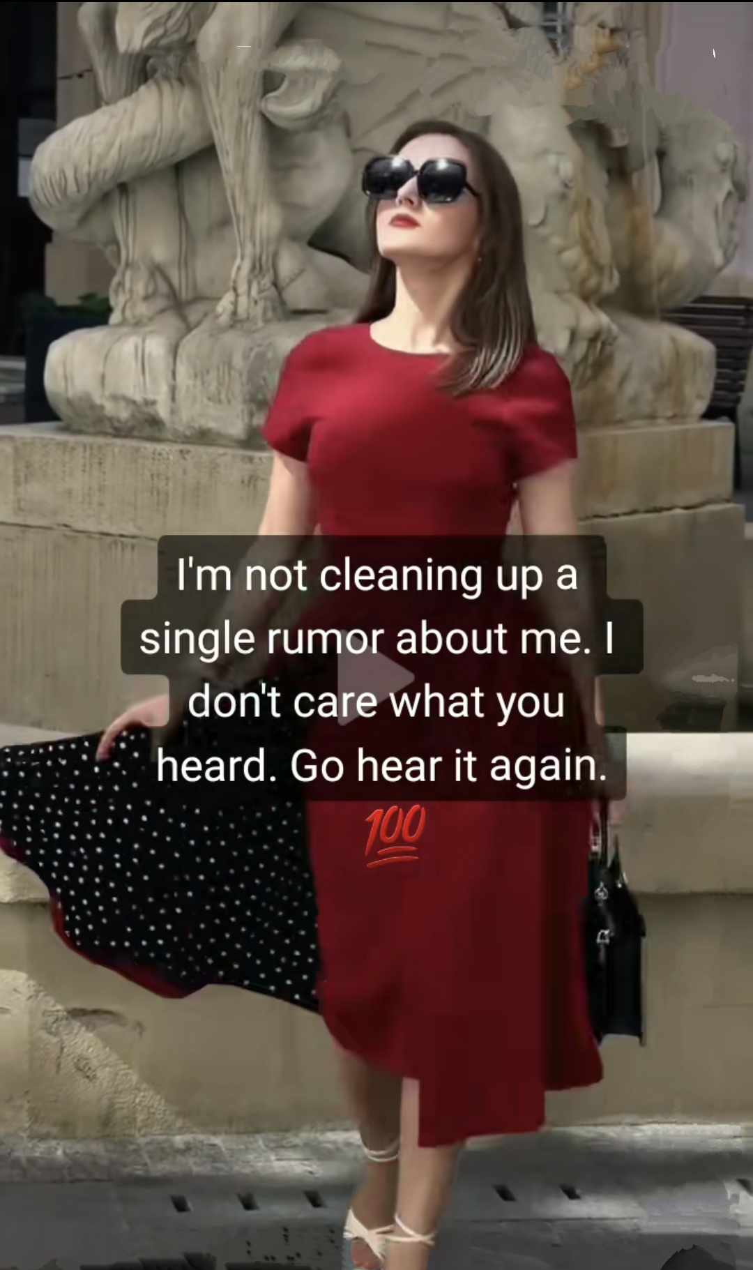 woman in red dress, comment about ignoring rumors